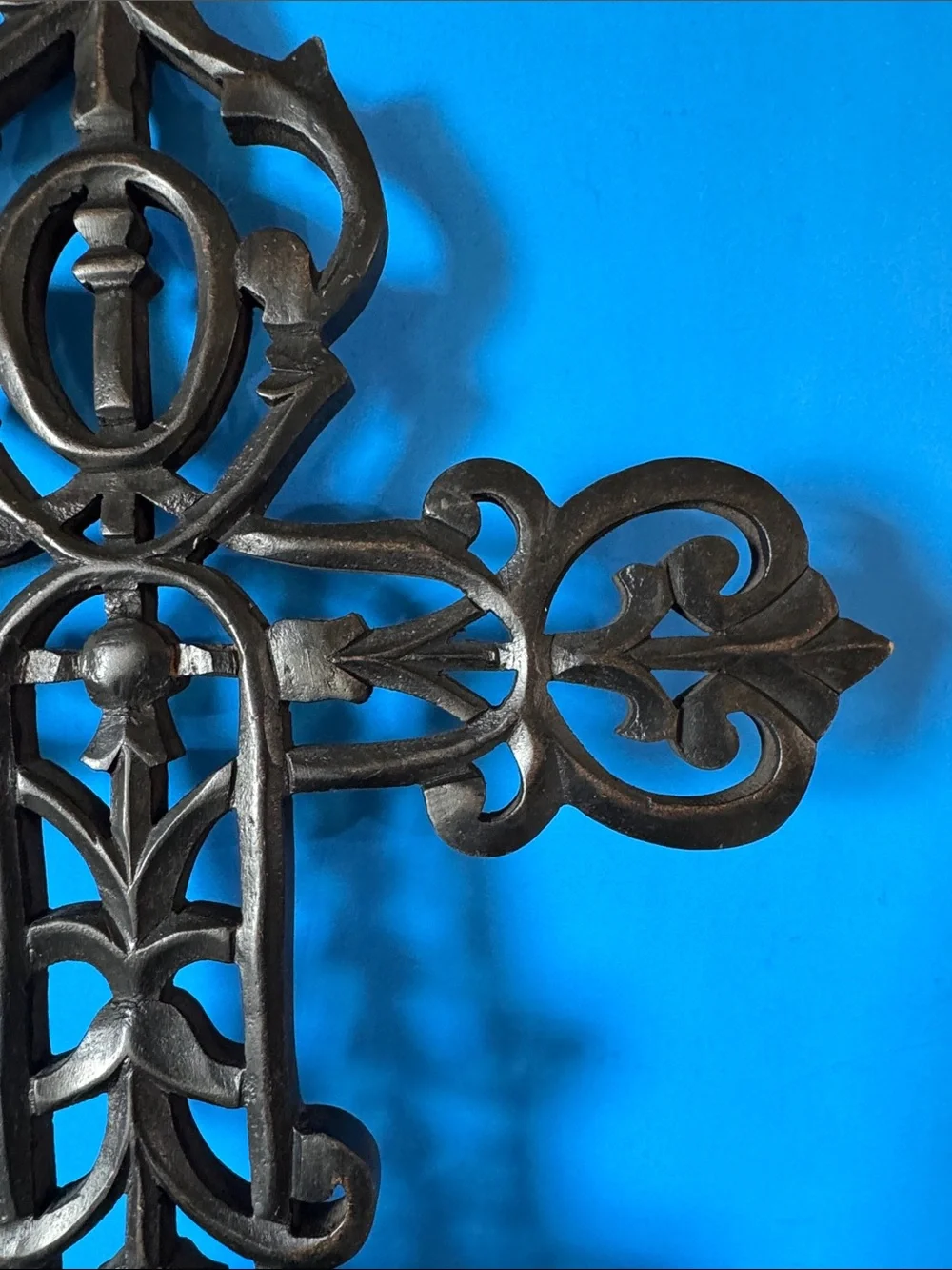 Ornate wood Wall Cross in Black - Decorative Home Wall Decor